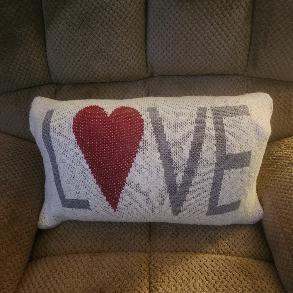 Isaac Mizrahi New York Love Heart Knit Decorative Lumbar Throw Pillow Cream Grey